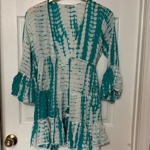 Blue Island Blue Bell Sleeve Bathing Suit Cover  with Ruffled Tie Front